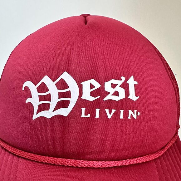 West Livin Decky Trucker Hat Rope Adjustable Snap Back Wine Red Cotton Blend - Picture 2 of 9